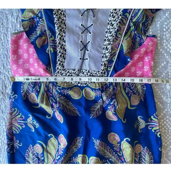 J.CREW Collection Dress Silk Floral Mixed Pattern Blue Pink Lace Up Size 6 - Picture 10 of 13